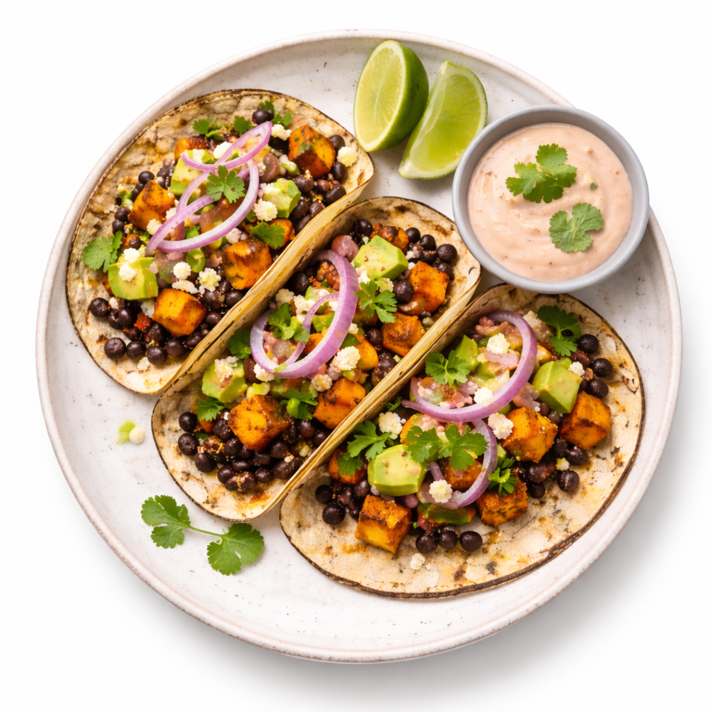 (3) Black Bean & Roasted Sweet Potato Tacos - Purefect Meals