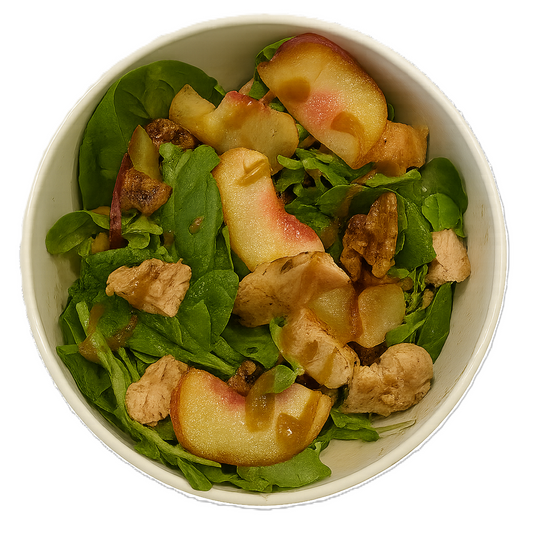 Peach Supergreens Salad w/ Miso Caramel Walnuts - Purefect Meals