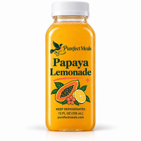 Purefect Meals papaya in slim bottle with clear botanical label